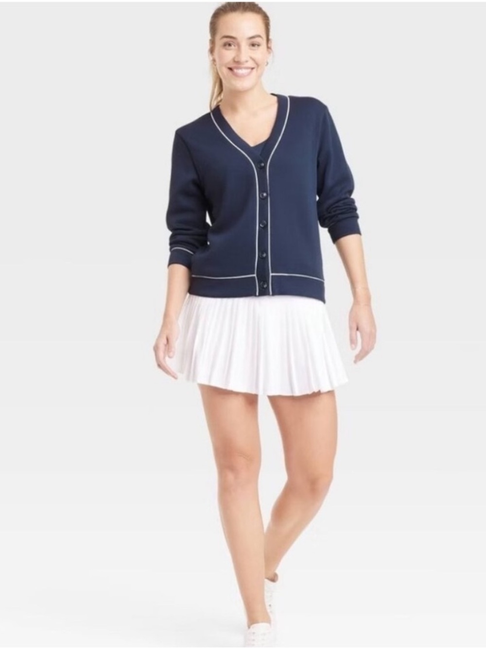 all in motion Navy Set Pleated Tank Dress & Navy Cardigan Sz-L - Picture 7 of 16